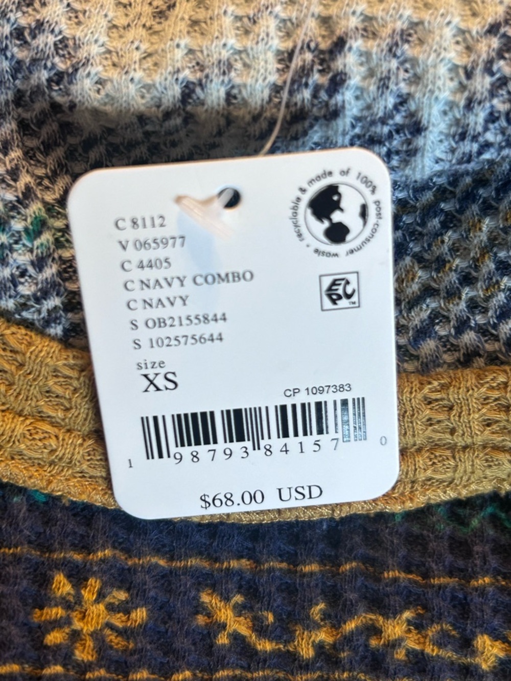 NWT $68 WE THE FREE FREE PEOPLE  BLISSFUL LAYERING TEE TOP WAFFLE NAVY PRINT XS - Picture 11 of 13